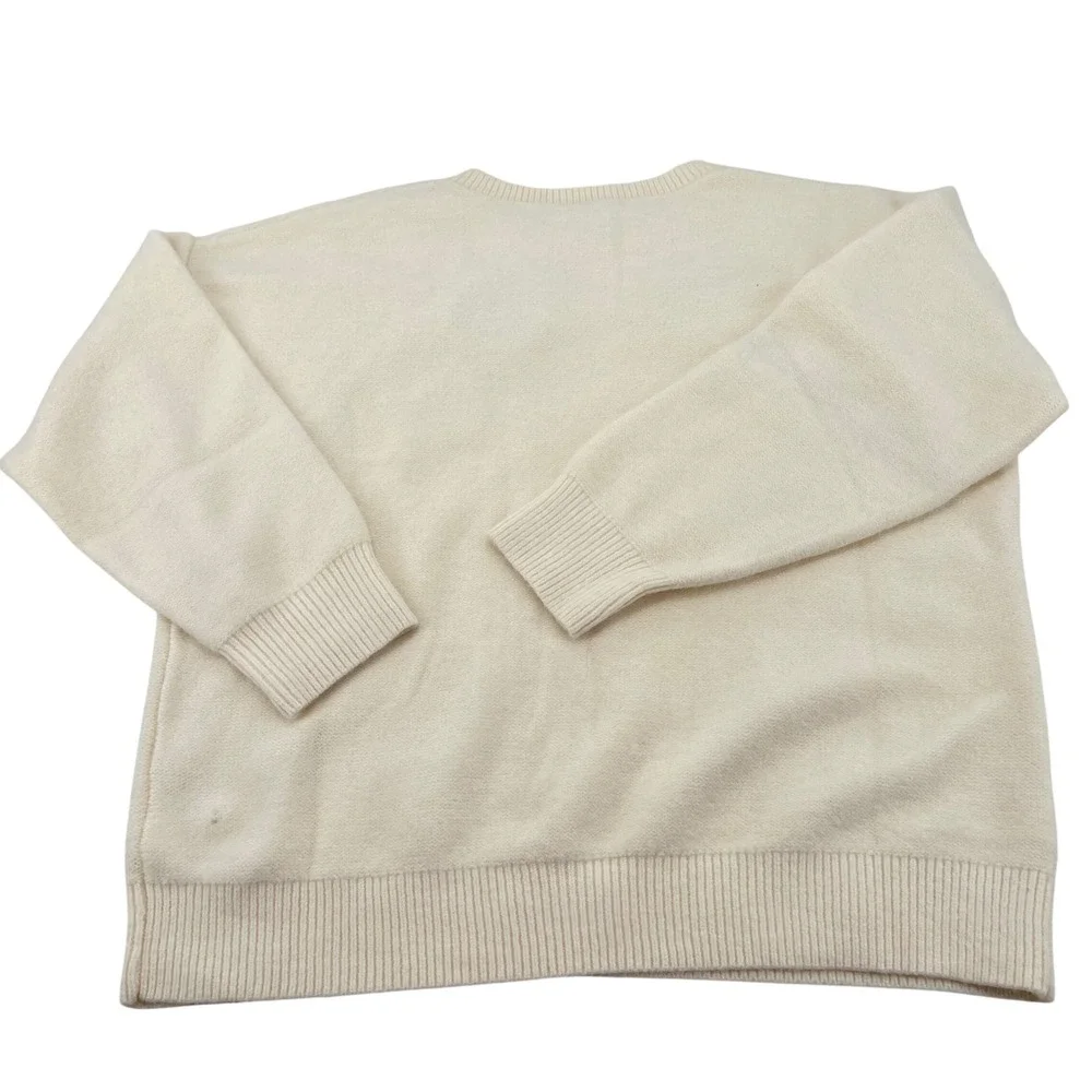 Cream Floral Crochet Applique Knit Sweater Womens 2X Pink Green Flower Pullover‎